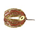 thumbnail image 2 of Elaborate Red Agate and Brass Beaded Wrap Leather Bracelet, 2 of 4