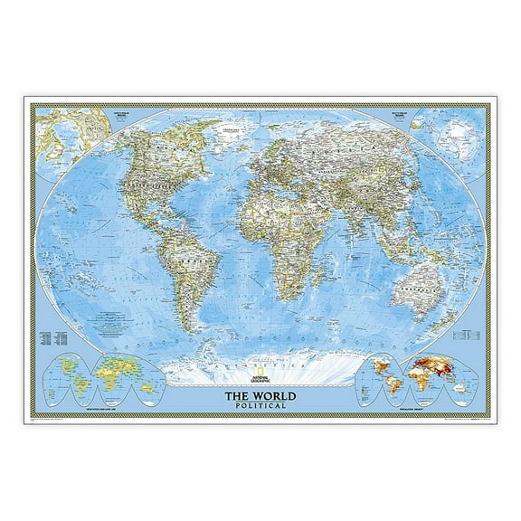 National Geographic World Classic Map, Enlarged and Laminated, 69.25" x 48"