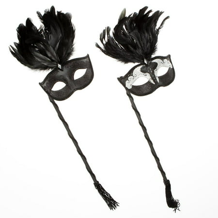 Handheld Masquerade Feather Mask