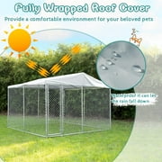 MEETWARM Large Outdoor Dog Kennel, Heavy Duty Dog House Playpen Galvanized Steel Pet Fence with Fully Enclosed Waterproof UV-Resistant Cover, Stainless Steel Zip Ties and Secure Lock