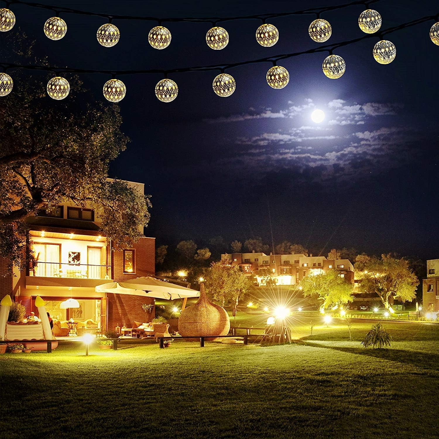 Moroccan String Light, 3.5m 12LED Solar Moroccan Ball Outdoor String Lights Solar Metal Ball Lights Waterproof for Garden