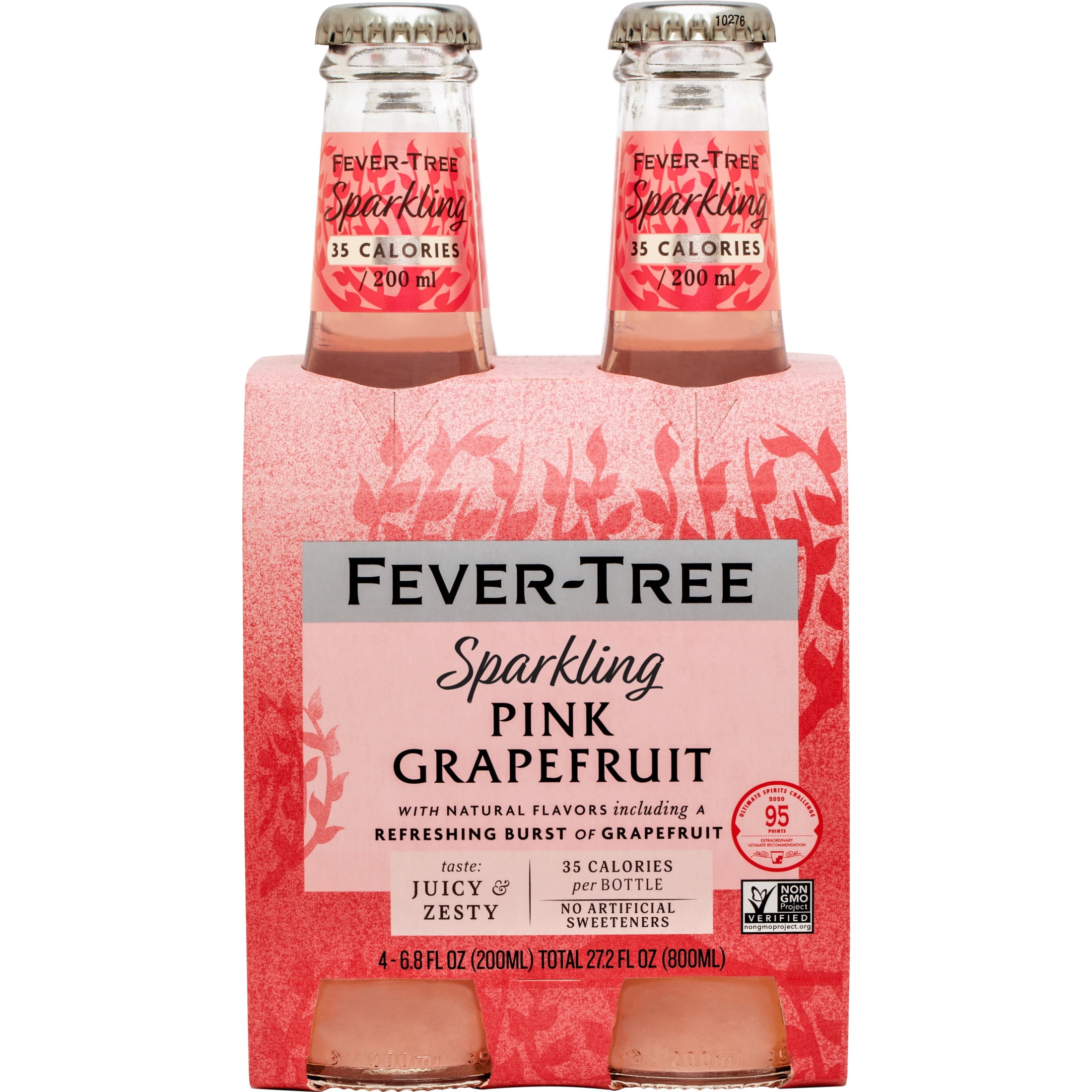 Fever-Tree Sparkling Pink Grapefruit , 4 Pack, 200 ML Glass Bottles, 0% ABV