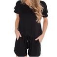 thumbnail image 2 of Women's Summer Short Romper Short Sleeve Solid Casual Loose Lightweight Drawstring Pockets Shorts Rompers Jumpsuits, 2 of 7