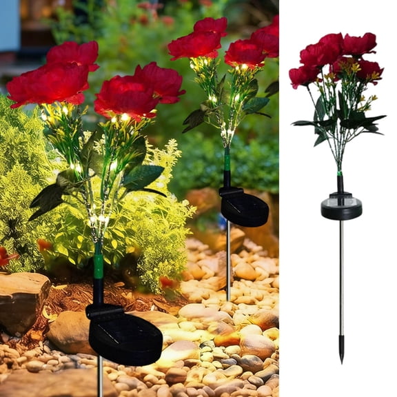 Solar Peony Flower Light, Solar Powered Garden Light with Silk Flowers, Waterproof Outdoor Decoration Light, Automatic Solar Light for Patio Garden (Red)