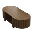 thumbnail image 6 of GZXS Modern Oval Coffee Table in Walnut, Fluted Solid Wood Tea Table with Open Storage and 4 Fluted Doors, Stylish Center Table for Living Room, 47"L x 23.3"W x 15.7"H, 6 of 9