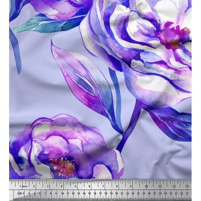 Soimoi Purple Viscose Chiffon Fabric Leaves & Floral Print Sewing Fabric BTY 42 Inch Wide