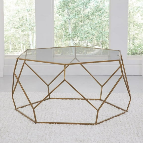 Steve Silver Roxy Hexagonal Clear Glass and Metal Cocktail Table