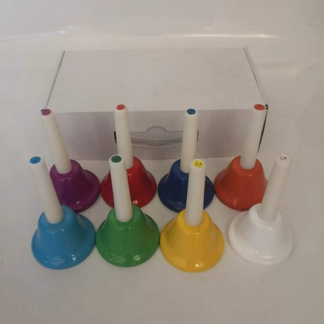 8-Tone Handbell Percussion Set with Yellow Handle – Orff Musical Instrument for Early Childhood Education, Rhythm Learning & Music Classrooms – Durable, Portable, Easy-to-Play for Kids & Beginners