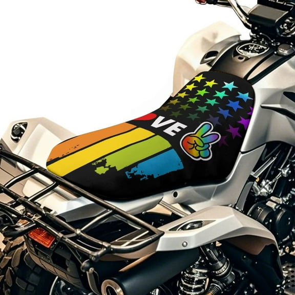 Uorisanigo ATV Seat Cover Waterproof Love Rainbow LGBTQ 4 Wheeler Seat Cover Comfort Four Wheeler Accessories Universal Fit Most ATV for Sportsman,Rancher,Foreman,Scrambler