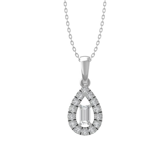10K White Gold Diamond Halo Pendant with Silver Cable Chain Necklace 18" (1/4 Carat I2-I3 Clarity, I-J Color)
