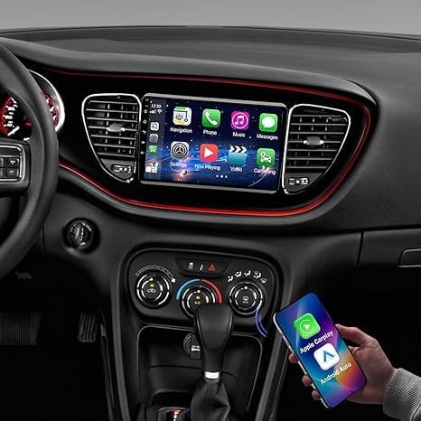 4 64G Android 15 Car Stereo for Dodge Dart 2012-2016, 9 Inch HD Touch Screen Double Din Car Radio Receiver w/Carplay Android Auto, with GPS Navigation Bluetooth FM/RDS Radio SWC Backup Camera Mic