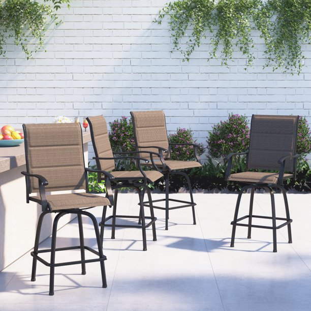 MF Studio 360Degree Swivel Outdoor Bar Stool Brown, 4 Pack