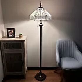 Enjoy Décor Lamps 64-Inch 2-Light Traditional Floor Lamp with Stained Glass Bowl Shade, White