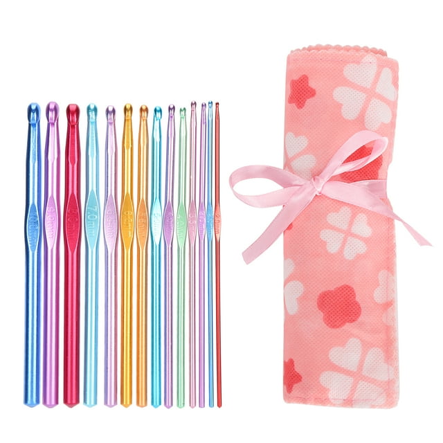 QIILU Crochet Set,Crochet Hooks,14Pcs Crochet Set Aluminum Oxide Weaving Sewing Knitting Hook Kit With Storage Bag