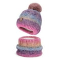 thumbnail image 2 of Wutalume Women's Gradient Pom Pom Beanie and Scarf Set, Contrast Color Winter Knit Hat, Warm Two-Piece Set for Fashion and Function,Purple, 2 of 8