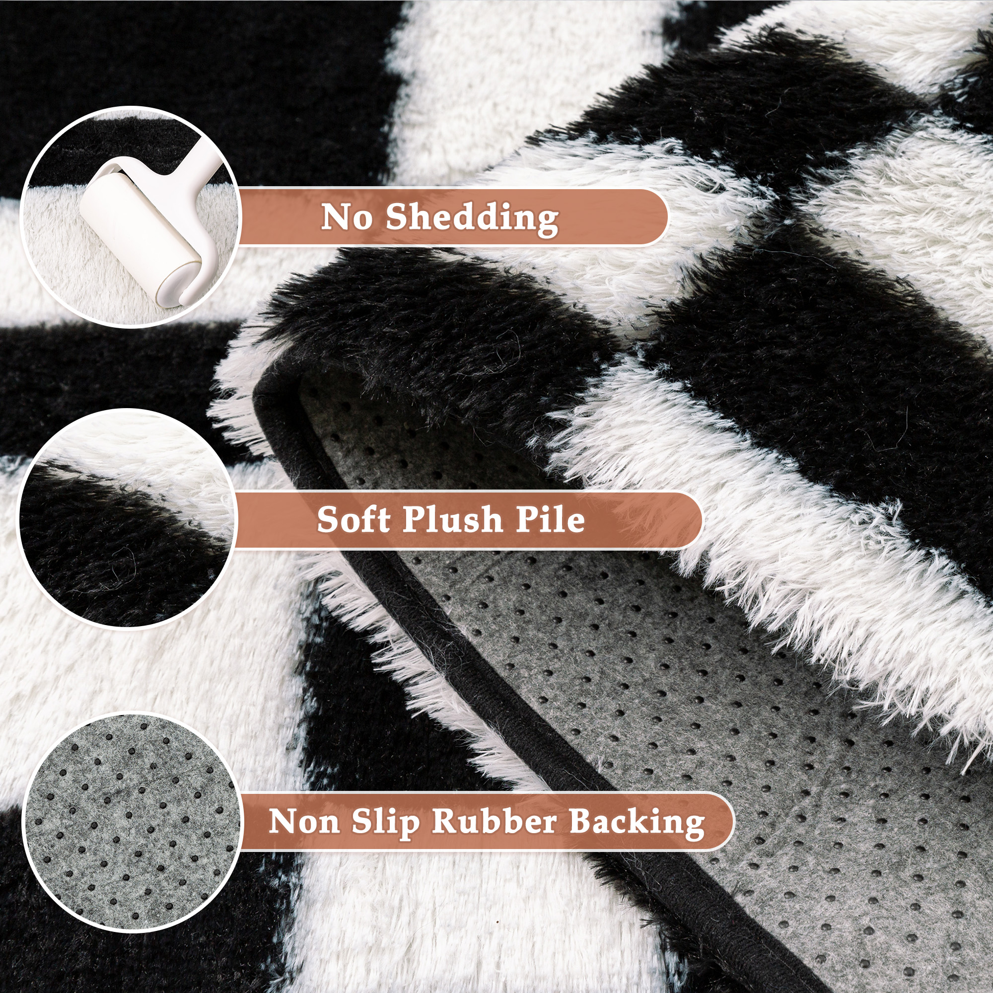 BERTHMEER 5'x8' Checkered Rug for Living Room, Modern Black and White Checkerboard Shag Rug Non-Slip Area Rug Soft Indoor Fluffy Rugs for Bedroom Carpet Home Dorm Aesthetic Decor