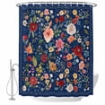 thumbnail image 2 of Navy Blue Flowers Waterproof Fabric Shower Curtain,Spring Vintage Floral Leaves Farmhouse Waterproof Fabric Shower Curtain for Bathroom Curtains Bathtubs Shower Curtains with 12 Hooks Standard 72x72, 2 of 8