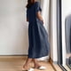 thumbnail image 4 of ¡Liquidación de verano! Vestido UMfun de lino y algodón con cuello redondo y manga corta para mujer, color liso, a la moda de verano., 4 of 5