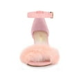 thumbnail image 6 of BLISSFUL STEP Women's Faux Fur Ankle Strap Block Heel Open Toe Sandals Pink 10, 6 of 8