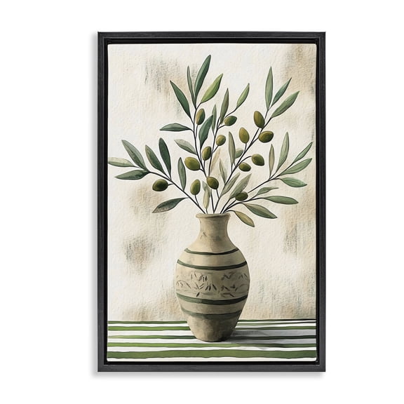 Stupell Industries Rustic Lodge Vase of Olive Branches Black Floating Frame Canvas Art, 17 x 25, by Creative Studio