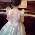 thumbnail image 2 of Vestido de verano para niñas con tirantes y degradado de arcoíris y decoración de mariposas, vestido de princesa para fiesta de cumpleaños y boda, 2 of 4