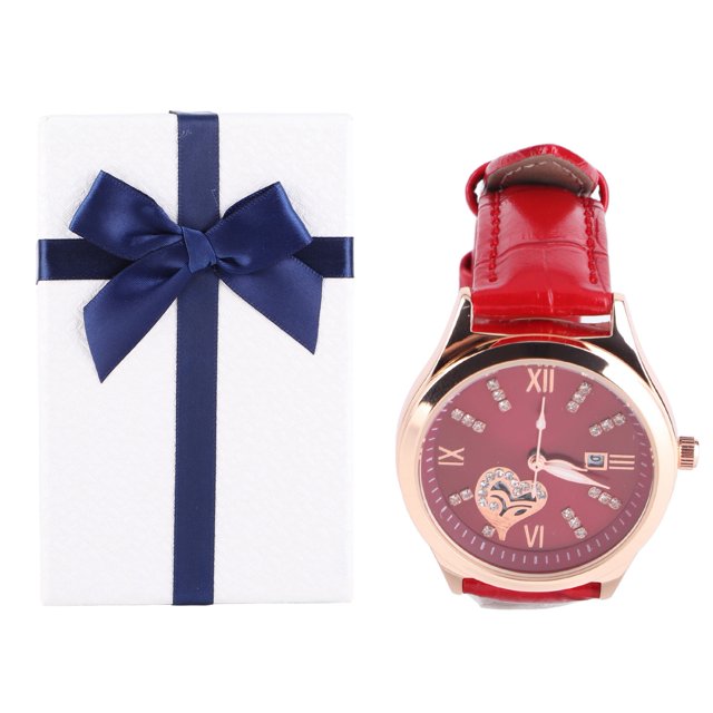 Reloj para mujer, color rojo vino, mecánico, luminoso, resistente al agua, con diseño de corazón hueco, esfera redonda