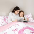 thumbnail image 4 of Erosebridal Bow Letter G Bedding Comforter Set for Girls, Pink Watercolor Ribbon Queen Bedding Sets, Pink Reversible, 7 Pieces, 4 of 6