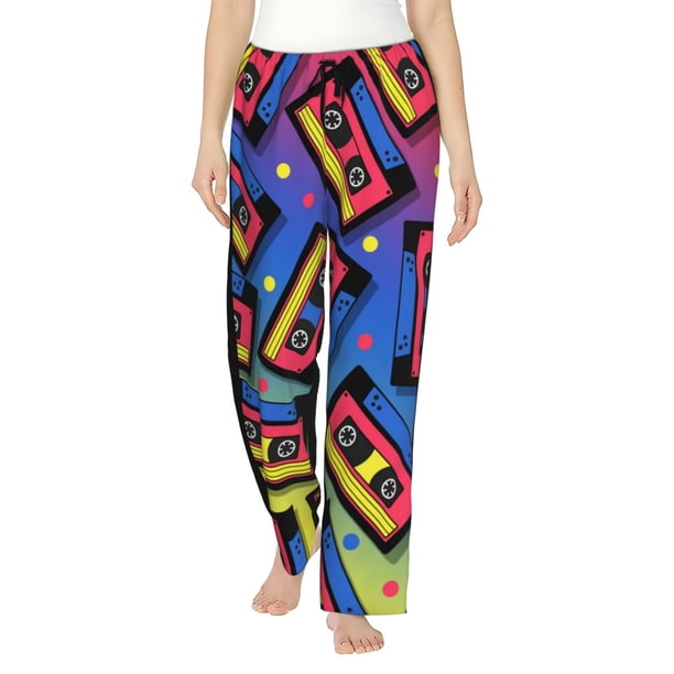 Fotbe Vintage Audio Cassettes Pantalones de Pijama para Mujer, Pantalones de Dormir, Pantalones Pj con Cordón y Bolsillos-Large