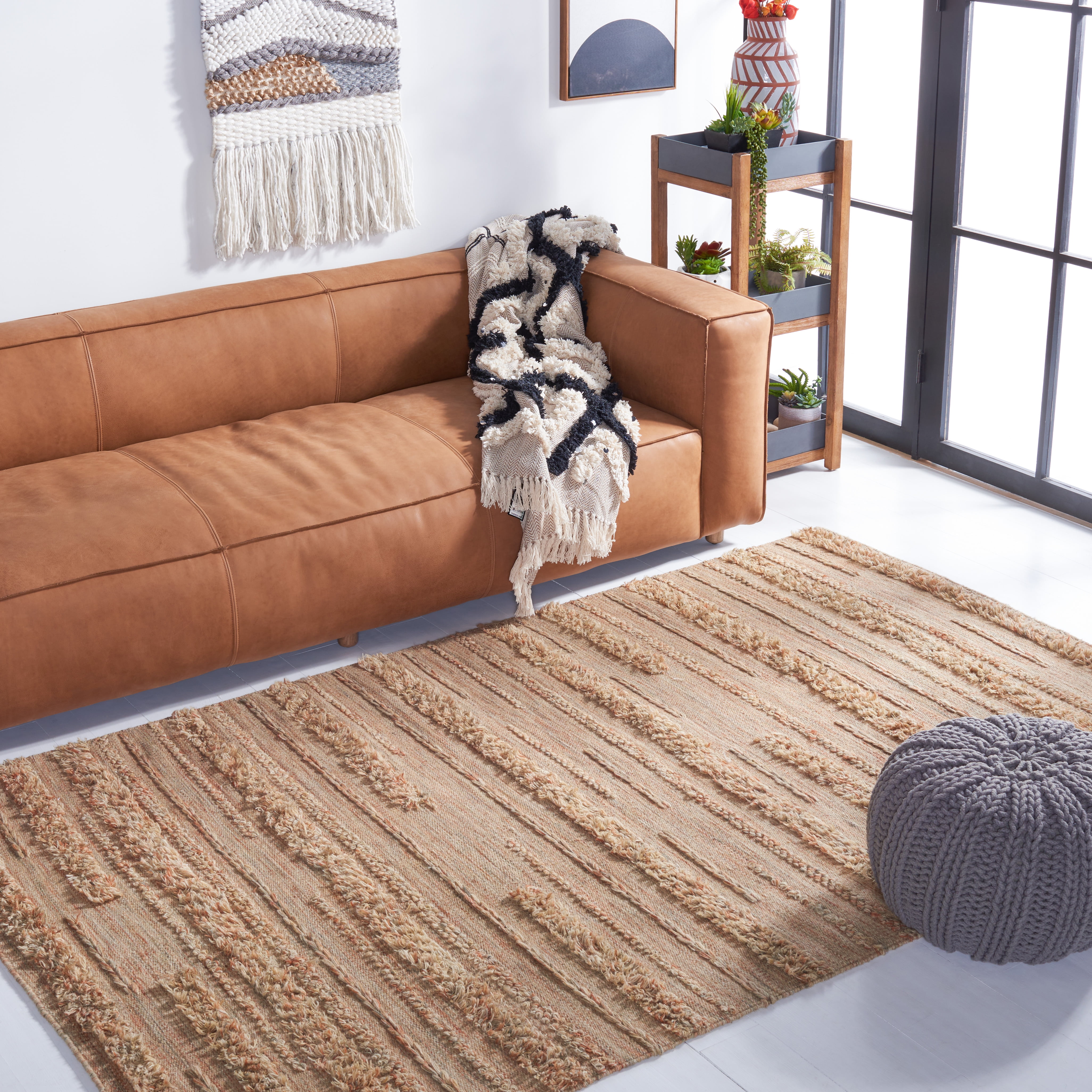 SAFAVIEH Vermont Zavanna Striped Area Rug, Beige/Orange, 6' x 6' Square