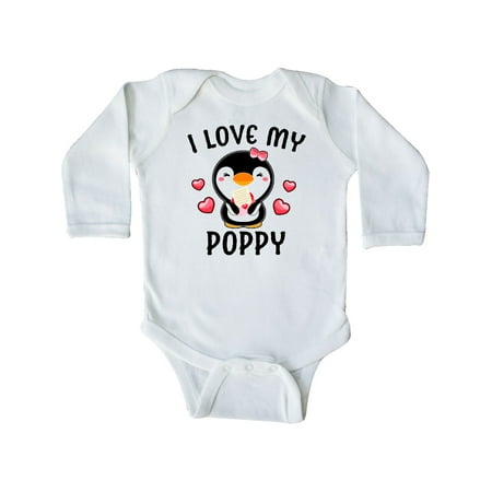

Inktastic I Love My Poppy with Cute Penguin and Hearts Gift Baby Girl Long Sleeve Bodysuit