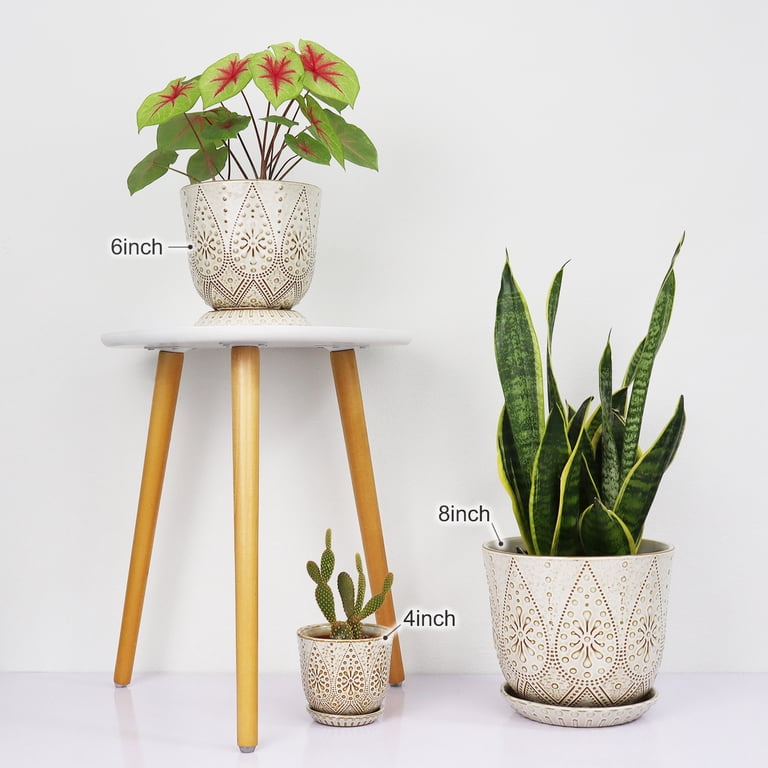 Gepege 8 Inch Ceramic Planter Pot with Drainage Holes, Saucers, and Mesh  Pad for Indoor and Outdoor Plants - Walmart.com