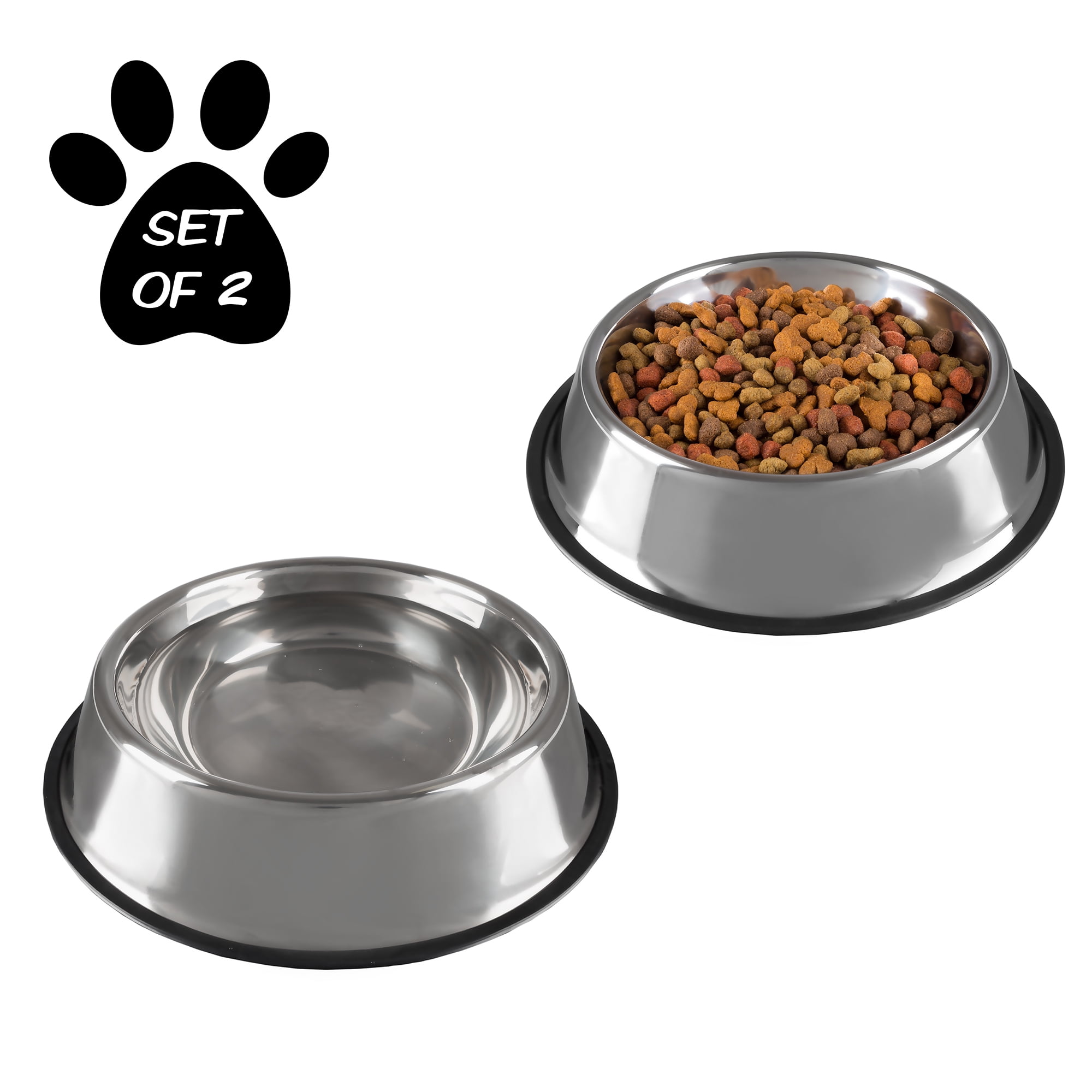 Gteller 32oz 64oz Stainless Steel Double Wall Dog Bowls,BPA Free Non-Slip Pet Dishes,Cat Food&Water Bowl with Rubber Base 64oz, Grey 