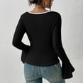 thumbnail image 5 of Trendy Ribbed Knit Tops for Women Teens Slim Fit Y2k Style Square Neck Long Bell Sleeve Tees Crop Sweaters (Medium, Black), 5 of 7