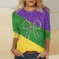 thumbnail image 1 of Tejiojio Mardi Gras Shirts for Women Patch Print 3/4 Sleeve Tops Carnival Party Tshirt Casual Crewneck Blouse, 1 of 5