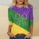 thumbnail image 1 of Tejiojio Mardi Gras Shirts for Women Patch Print 3/4 Sleeve Tops Carnival Party Tshirt Casual Crewneck Blouse, 1 of 5