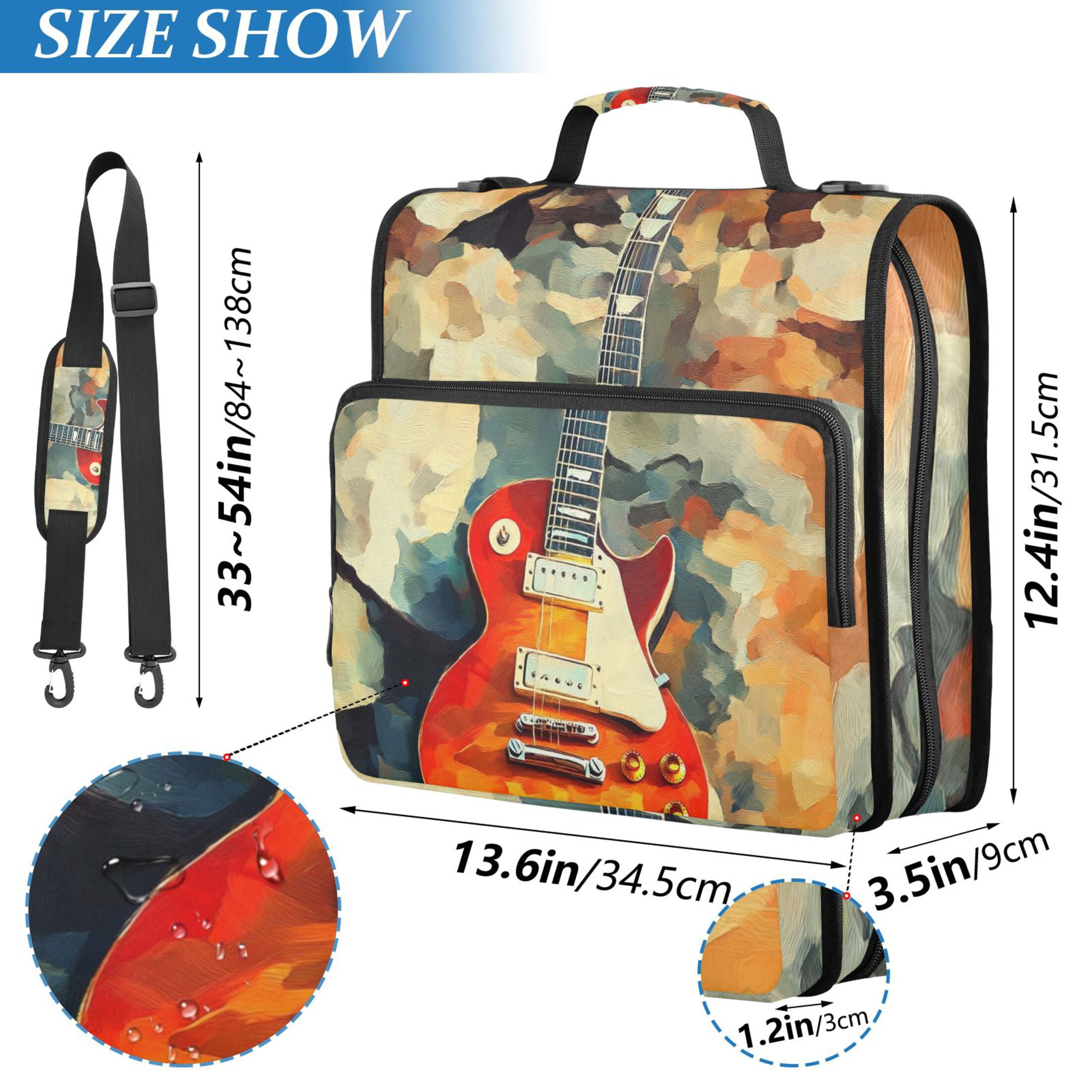 Zipper Binder Fire Red Guitar 1.5 Inch Binder Folder Bag with Shoulder Strap and Handle