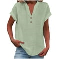 thumbnail image 2 of Aricy Womens Summer Top Plus Size Cotton Linen Shirts Fashion Casual Solid Buttons V Neck Short Sleeve Tunic Blouse Trendy Loose Fit T Shirts Work Tops, 2 of 6