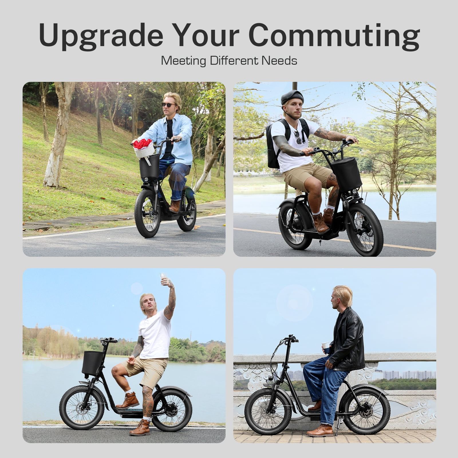 HOTEEL Electric Scooter for Adult, 30Miles Range&20Mph Power by 20"Off-Road Tire&Height Adjustable Seat, Foldable Scooter E Bike for Mountains, Snow, Road, Black