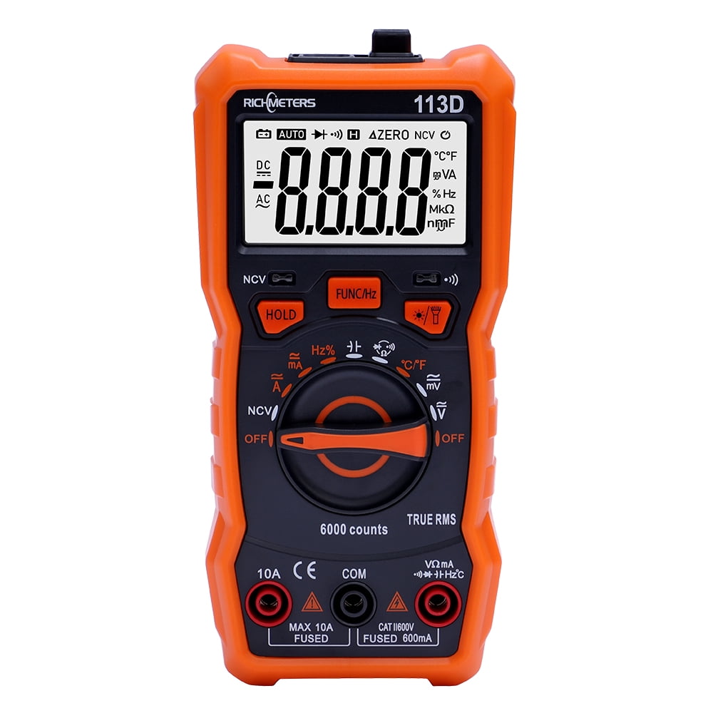 RICHMETERS RM113D NCV Digital Multimeter 6000 Counts Auto Ranging AC/DC Voltage Meter Flash Back Light Large Screen 113D