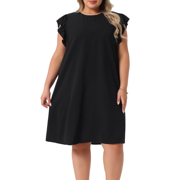 DARING DIVA Plus Size Flare Sleeve Sleeveless Tank Dress 1X Black