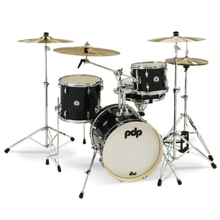 Pacific Drums and Percussion New Yorker Compact Size Drum Shell Pack, Black, Poplar wood, 4 Pieces