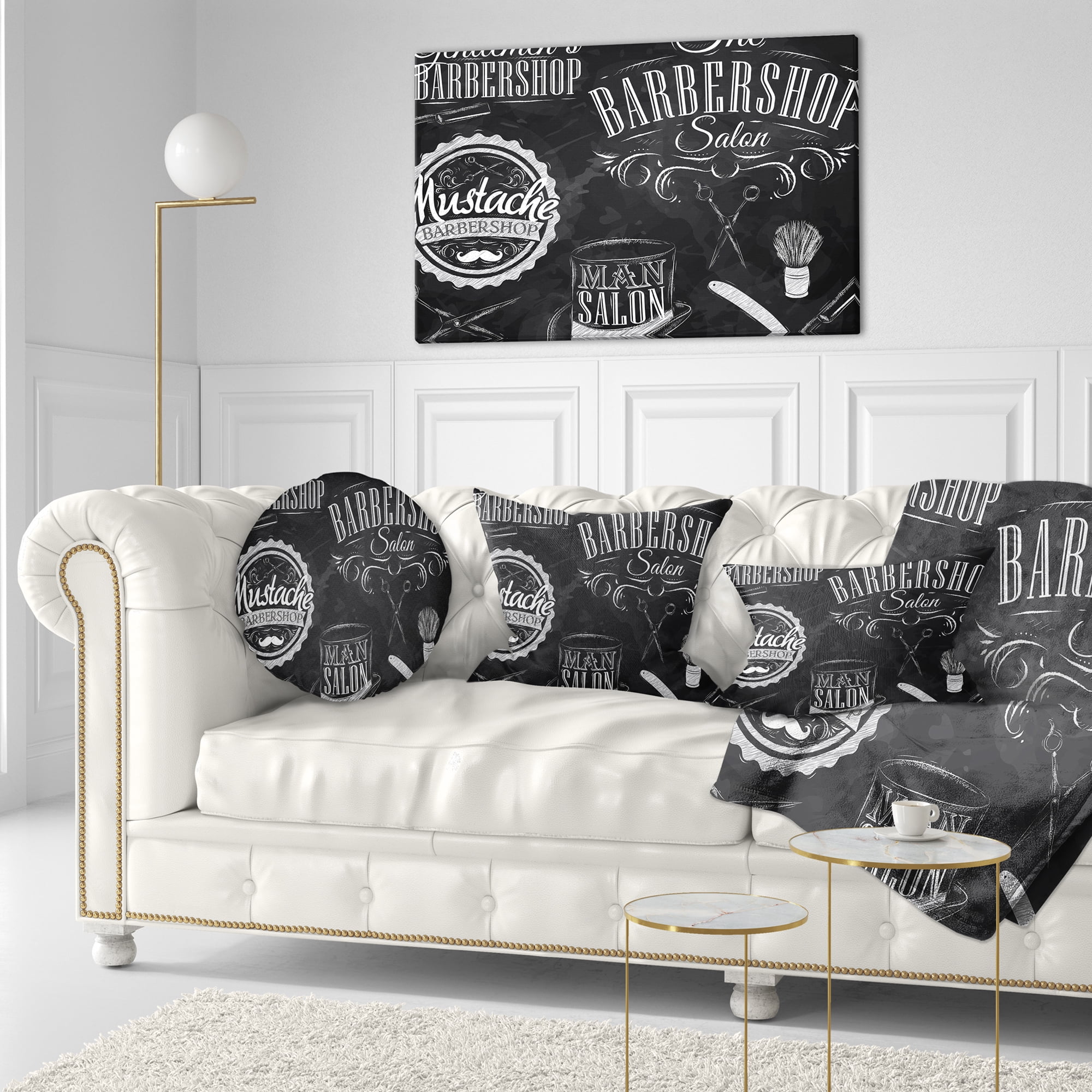Designart Set Barbershop - Abstract Throw Pillow - 12x20
