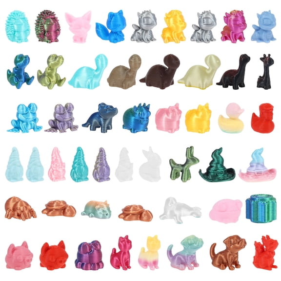 50Pcs Mini Toy Figurines 3D Printed PLA Tiny Pet Figures Dinosaur Cat Dog Hedgehog Assorted Cute Statues Animal Figurines Small Ornament Educational Toy for Kids DIY Micro Landscape Birthday