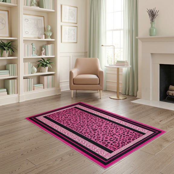 ODIKA Zebra Cheetah Leopard Print Spotted Center Stripe Frame Pink Non-Slip Chair-Friendly for Home Office, Gaming Room, Under Desk