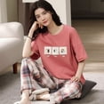 thumbnail image 1 of Conjunto de Pijama de manga corta para Mujer, ropa de dormir de punto a rayas, elegante, para estar en casa, talla grande 5XL, 1 of 4