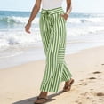 thumbnail image 5 of Dwellite Womens Striped Wide Leg Palazzo Pants High Waisted Elastic Drawstring Casual Lounge Trousers with Pockets Green 2XL, 5 of 6