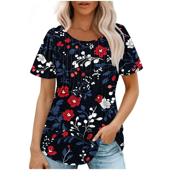 Lumivie Womens Summer Tops Dressy Casual Tshirts Shirts For Women Graphic Funny Womens Blouses Short Sleeve Summer T Shirts For Women Pack Cotton