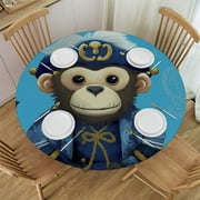 JEUXUS Fitted Round Tablecloth 58 Inch Cartoon Monkey,Cute Pirate Monkeys Nautical Anchor Colorful Table Cover,Elastic Edged Table Cloth Fits Round Tables