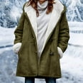 thumbnail image 2 of Women Fuzzy Jacket Fleece Lined Hooded Horn Buttons Medium Length Overcoat Winter Windproof Furry Outerwear Streetwear, 2 of 7