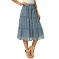 thumbnail image 4 of INSPIRE CHIC Women's Polka Dots Skirt Tiered Ruffle Elastic High Waist Casual Flowy A-Line Summer Beach Knee Skirts S Blue, 4 of 6